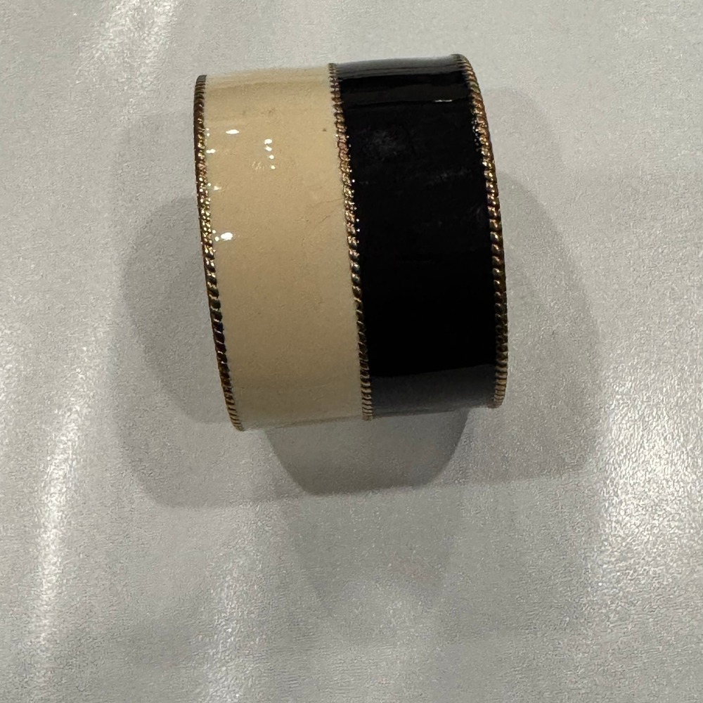 Chunky Enamel Cuff Bracelet Black Cream Gold Tone Statement